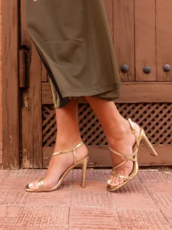Novo Gold Wide Fit MONDRIAN Strappy Heeled Sandals
