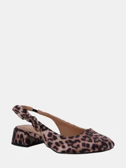 Novo Leopard Animal Print Claudia Wide Fit Fit Bow Low Block Slingbacks