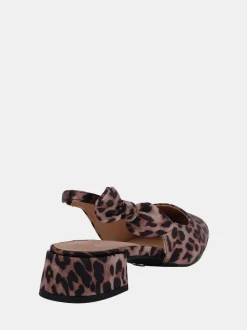 Novo Leopard Animal Print Claudia Wide Fit Fit Bow Low Block Slingbacks
