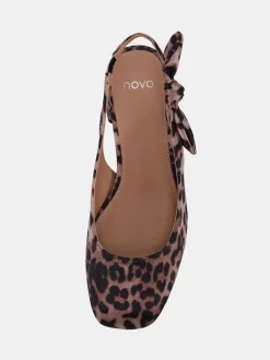 Novo Leopard Animal Print Claudia Wide Fit Fit Bow Low Block Slingbacks