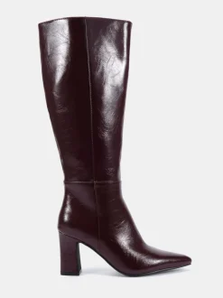 Novo Red Wide Fit Gala Point Toe Block Heel Knee Boots