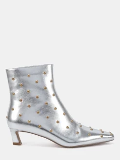 Novo Silver Wide Fit Wide Fit Kiki Studded Low Heel Ankle Boots