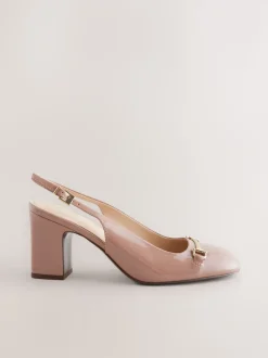 Nude Pink Extra Wide Fit Hardware Slingback Block Heels