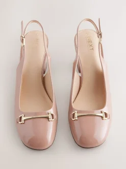 Nude Pink Extra Wide Fit Hardware Slingback Block Heels