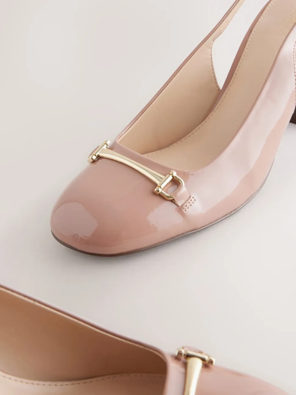 Nude Pink Extra Wide Fit Hardware Slingback Block Heels