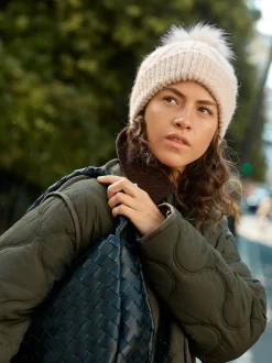 Oatmeal Pointelle Knit Pom Hat