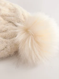 Oatmeal Pointelle Knit Pom Hat