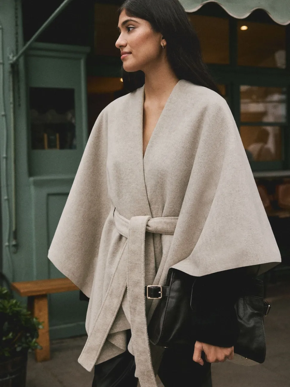 Oatmeal Wrap Front Cape Poncho