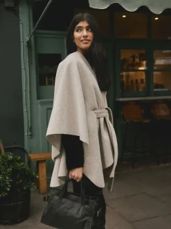 Oatmeal Wrap Front Cape Poncho