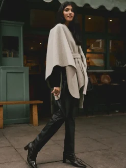 Oatmeal Wrap Front Cape Poncho