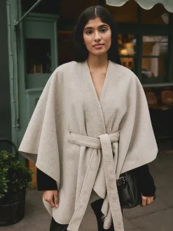 Oatmeal Wrap Front Cape Poncho