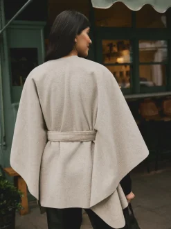 Oatmeal Wrap Front Cape Poncho