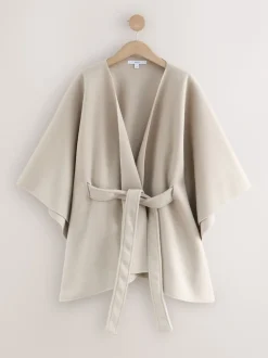 Oatmeal Wrap Front Cape Poncho