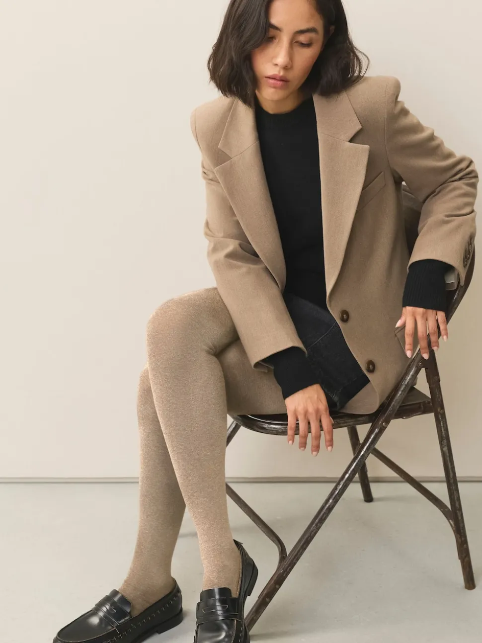 Oatmeal/Neutral Marl Warm Handle Knitted Tights 2 Pack