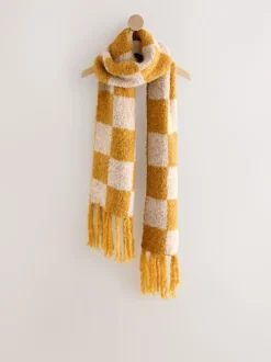 Ochre Yellow Checkerboard Boucle Knitted Heavweight Scarf