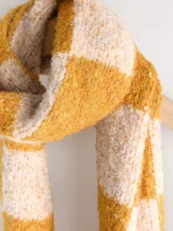 Ochre Yellow Checkerboard Boucle Knitted Heavweight Scarf