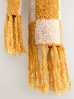 Ochre Yellow Checkerboard Boucle Knitted Heavweight Scarf