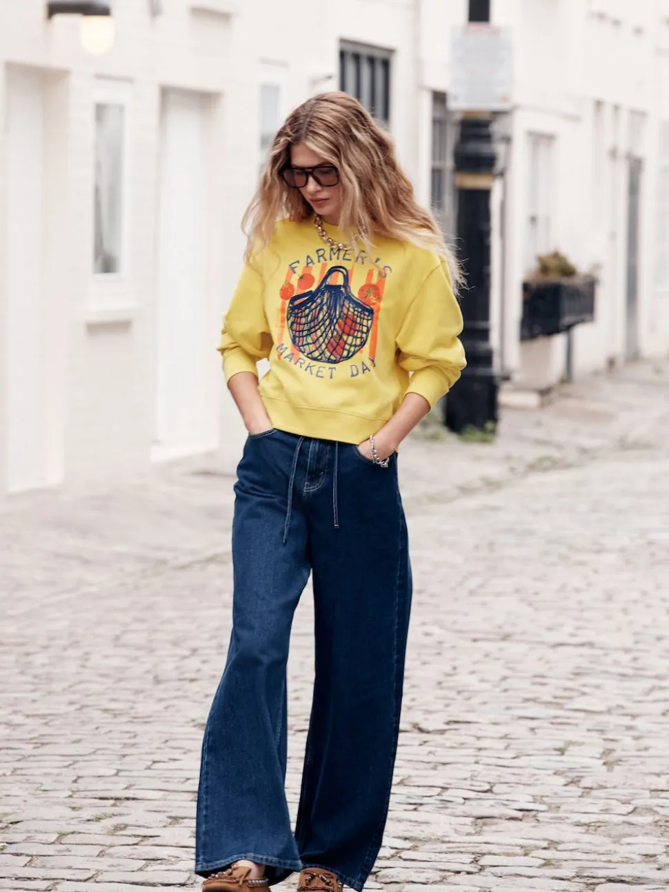 Ochre Yellow Graphic Farmers Market Crew Neck Sweatshirt
