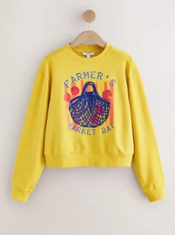 Ochre Yellow Graphic Farmers Market Crew Neck Sweatshirt