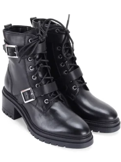 Off The Hook Black Parkside Block Heel Leather Combat Boots