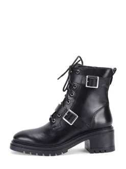 Off The Hook Black Parkside Block Heel Leather Combat Boots