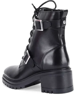 Off The Hook Black Parkside Block Heel Leather Combat Boots
