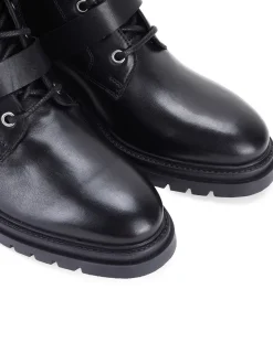 Off The Hook Black Parkside Block Heel Leather Combat Boots