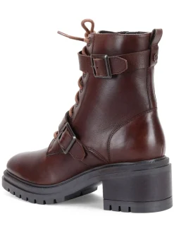 Off The Hook Brown Parkside Block Heel Leather Combat Boots