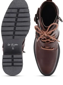 Off The Hook Brown Parkside Block Heel Leather Combat Boots