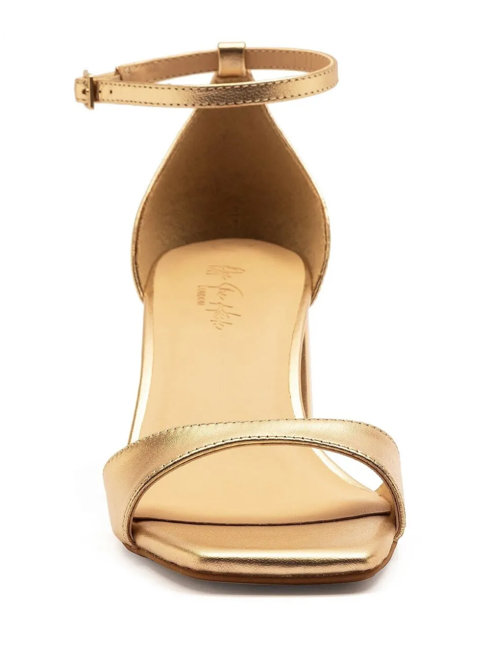 Off The Hook Gold Knightsbridge Leather Block Heel Ankle Strap Sandals