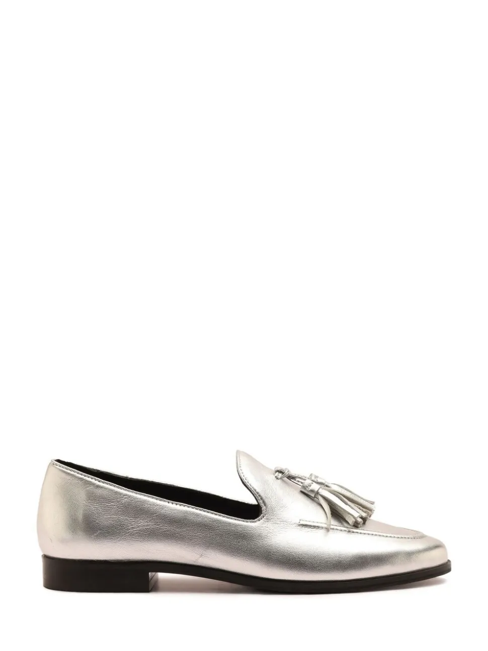 Off The Hook Silver Moselle Leather Tassel Loafers