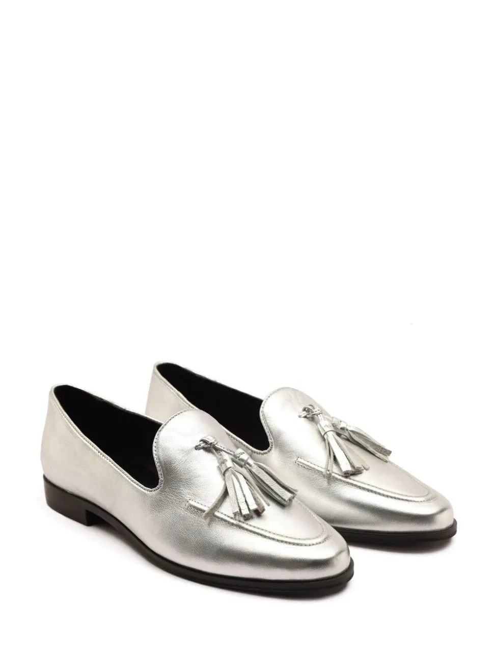 Off The Hook Silver Moselle Leather Tassel Loafers