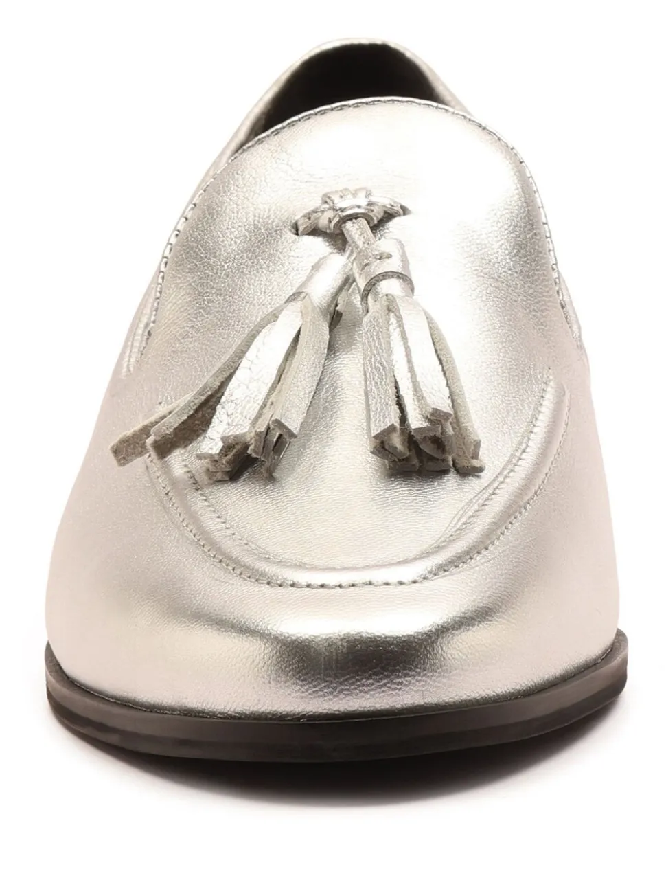 Off The Hook Silver Moselle Leather Tassel Loafers