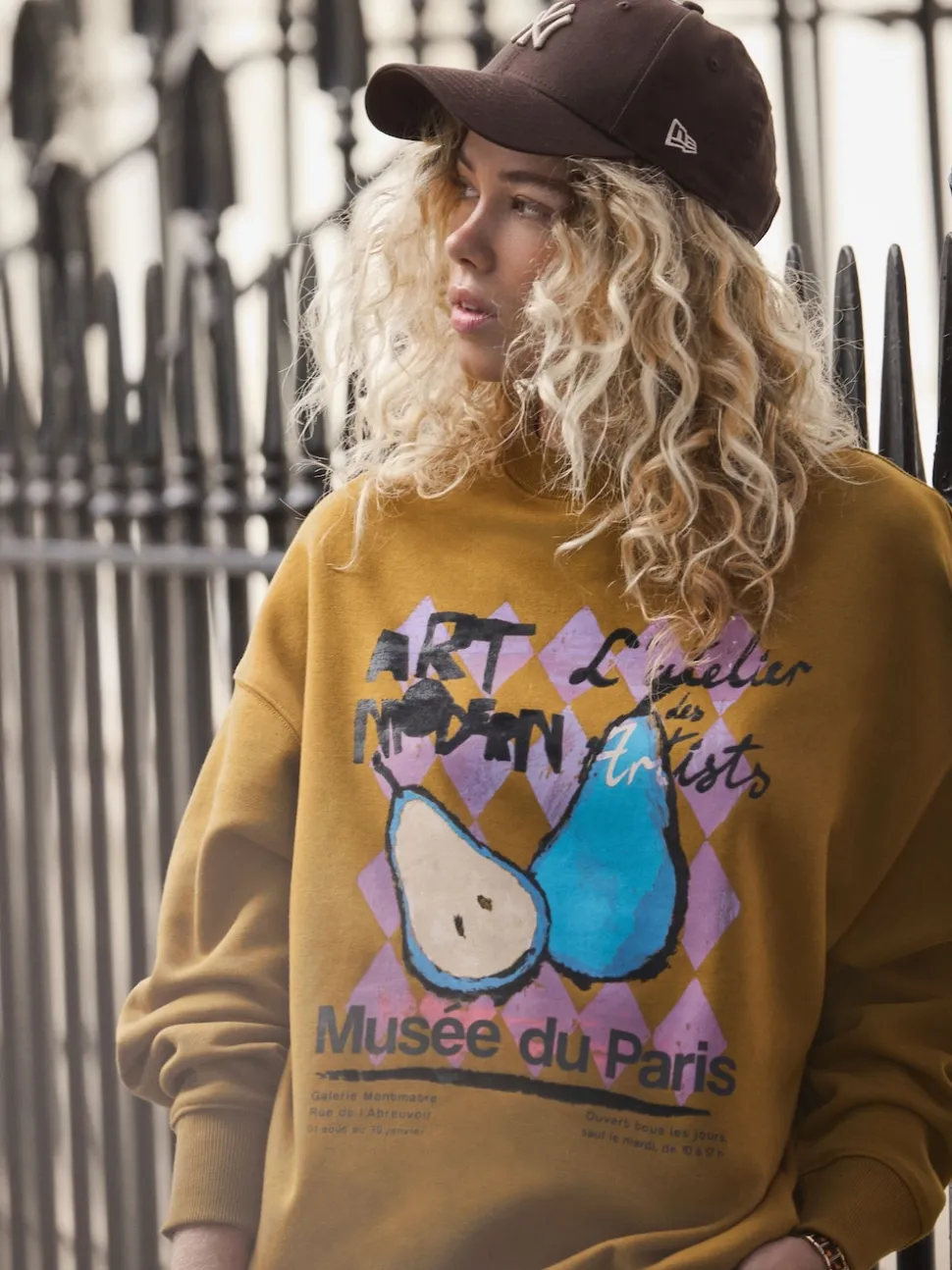 Olive Green Cotton Rich Fruit Art Graphic Longsleeve Crewneck Sweatshirt