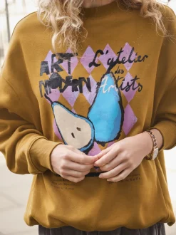 Olive Green Cotton Rich Fruit Art Graphic Longsleeve Crewneck Sweatshirt