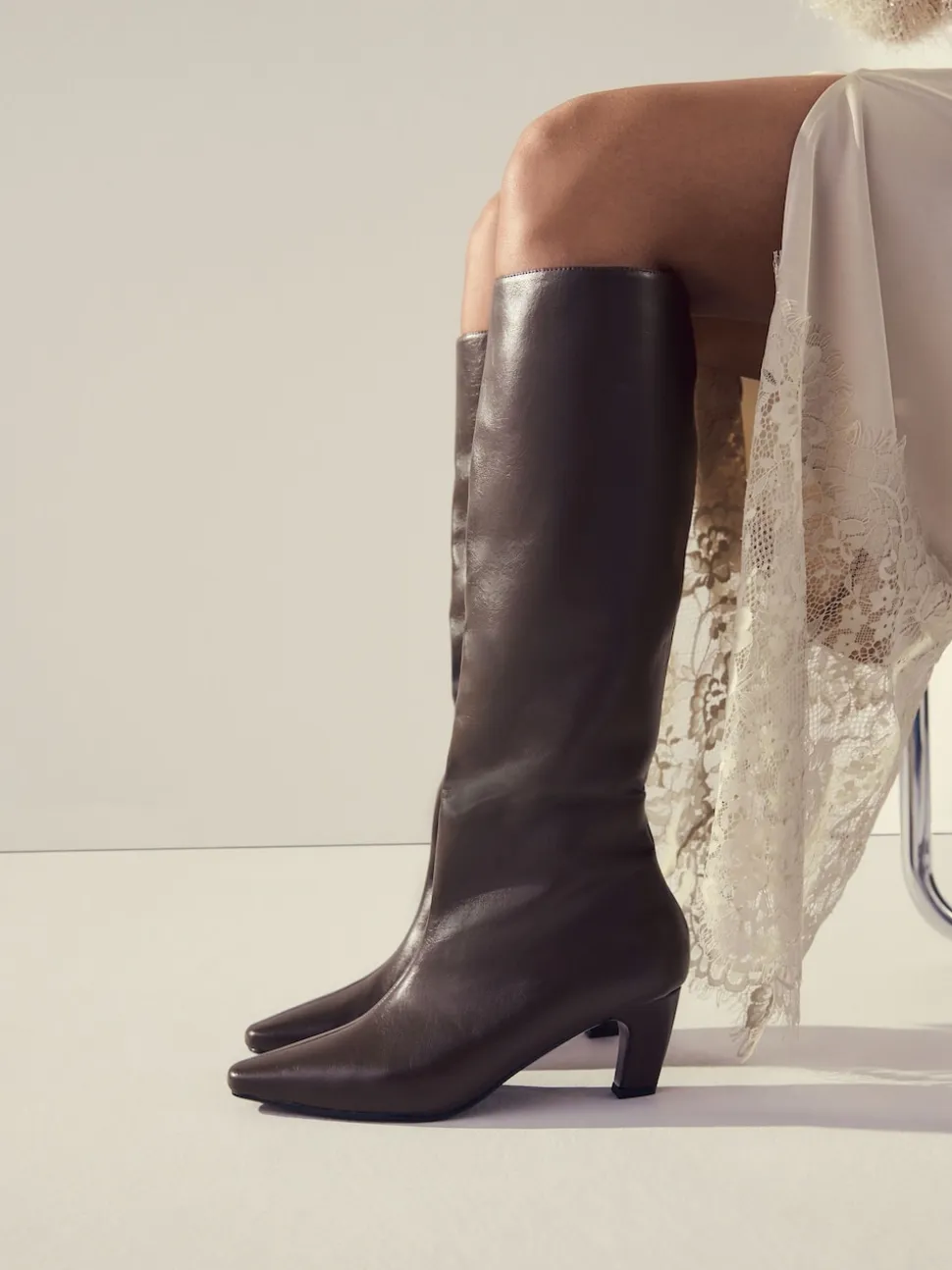 Olive Green Forever Comfort® Curved Heel Knee High Boots