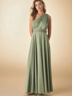 Olive Green Jersey Multiway Wedding Guest Bridesmaid Maxi Dress