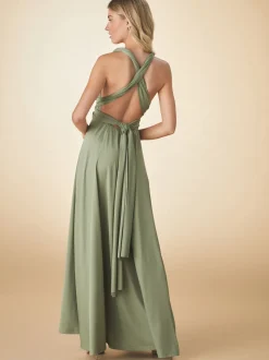 Olive Green Jersey Multiway Wedding Guest Bridesmaid Maxi Dress