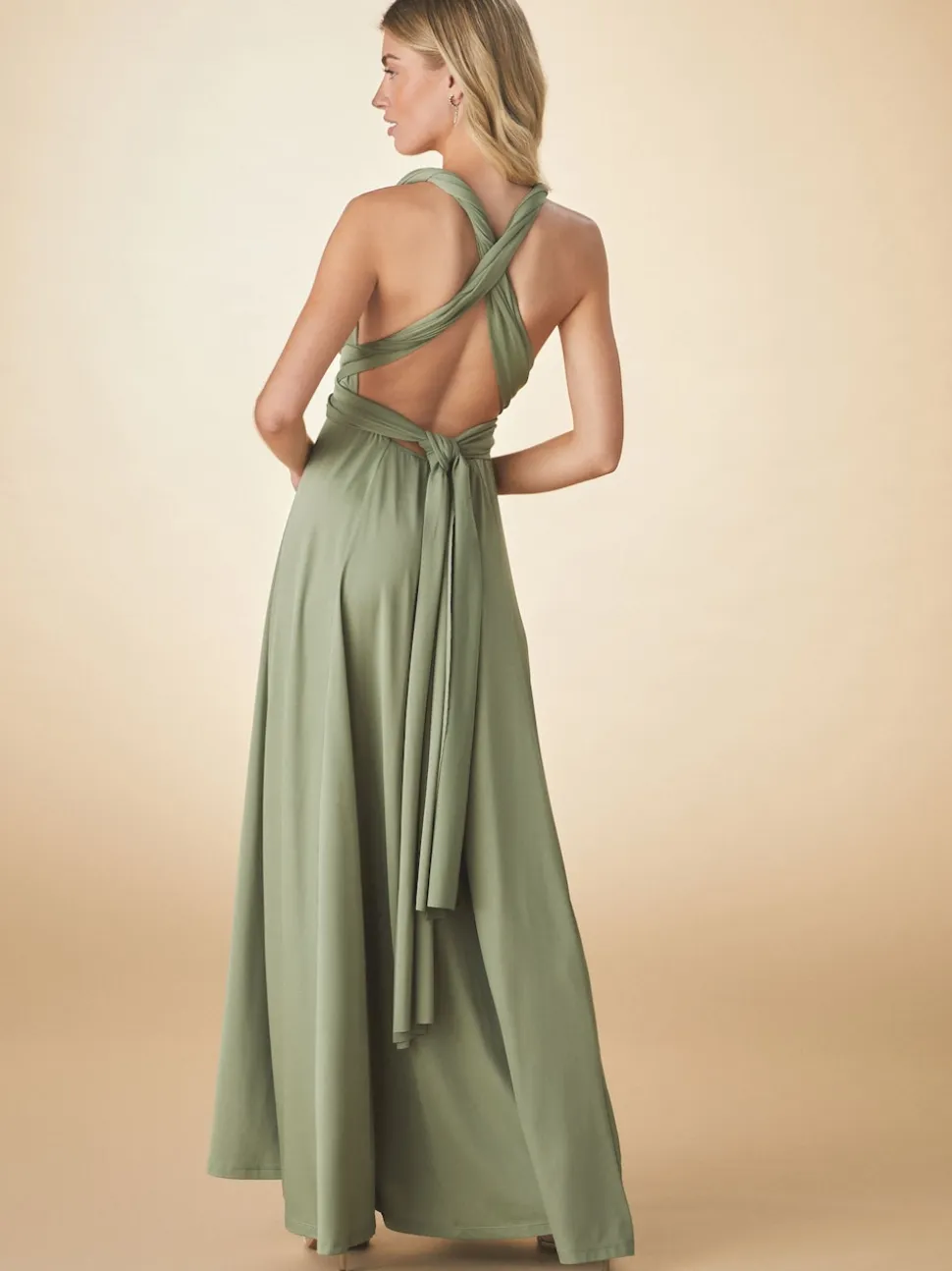 Olive Green Jersey Multiway Wedding Guest Bridesmaid Maxi Dress