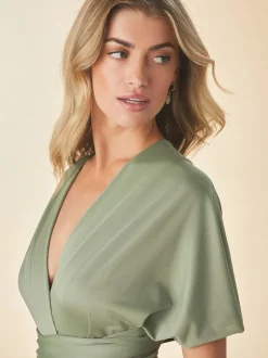 Olive Green Jersey Multiway Wedding Guest Bridesmaid Maxi Dress