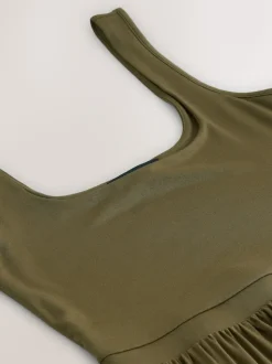 Olive Green Jersey Waisted Summer Dress