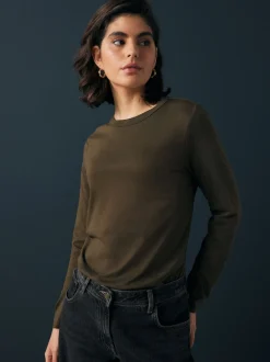 Olive Green Long Sleeve Crew Neck T-Shirt