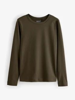 Olive Green Long Sleeve Crew Neck T-Shirt
