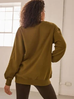 Olive Green Relaxed Fit Essentials Longline Sweatshirt with Pockets