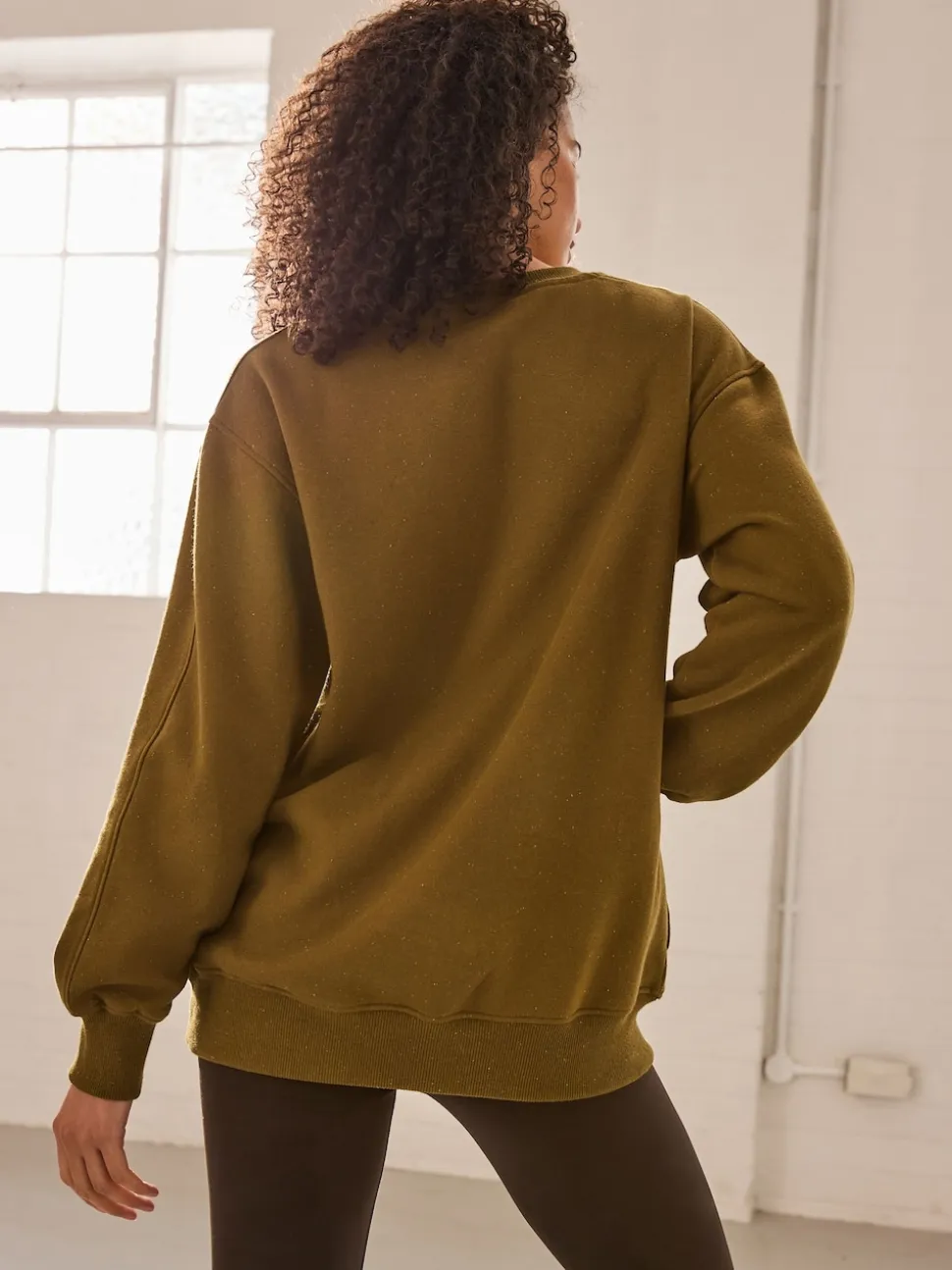 Olive Green Relaxed Fit Essentials Longline Sweatshirt with Pockets
