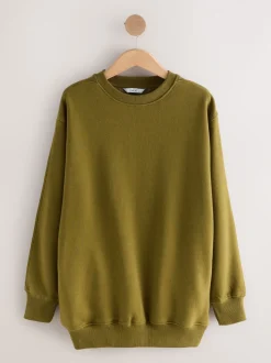 Olive Green Relaxed Fit Essentials Longline Sweatshirt with Pockets