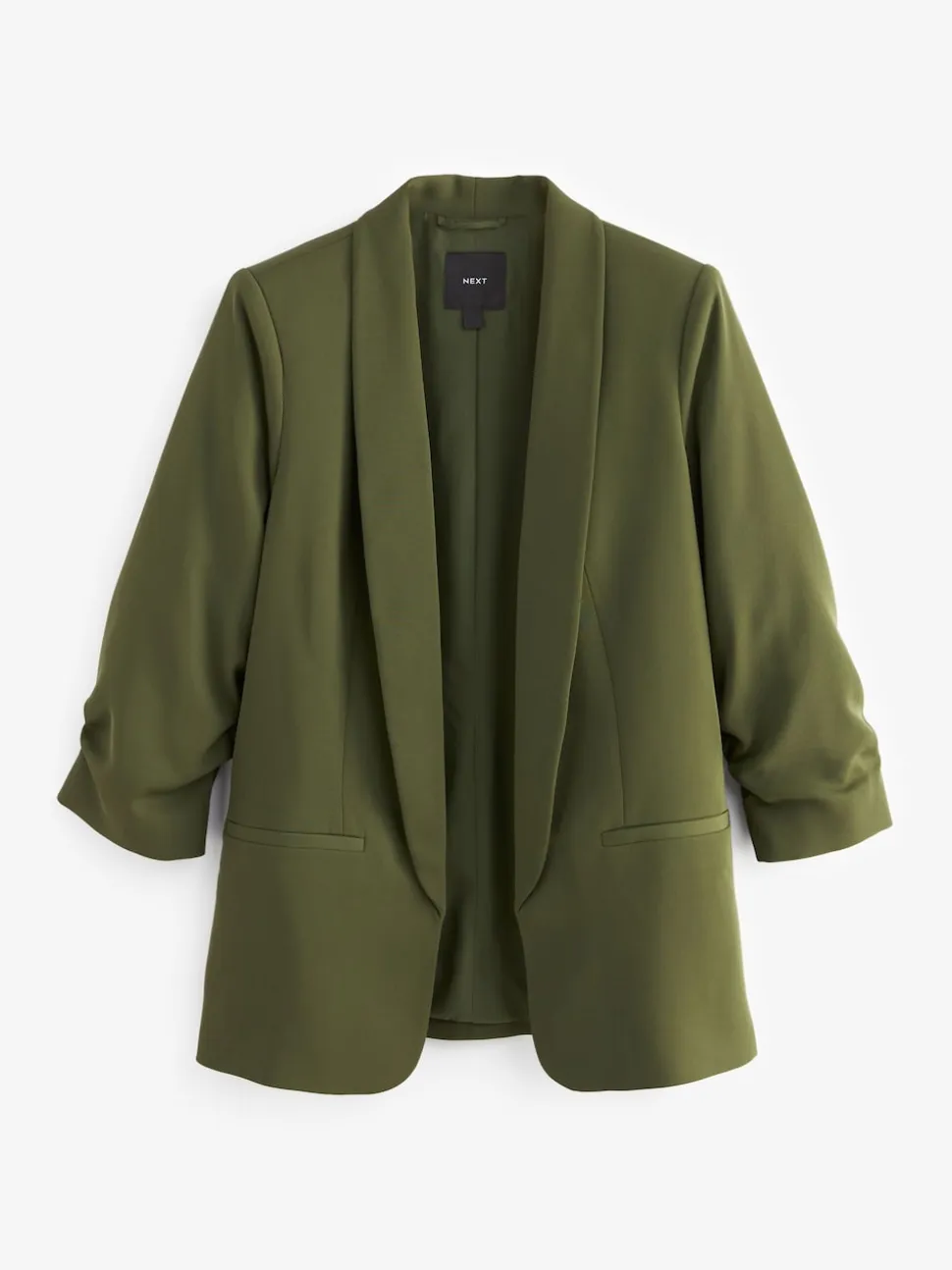 Olive Green Relaxed Ruched Sleeve Blazer
