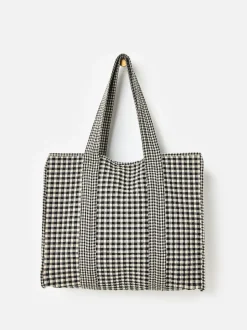 Oliver Bonas Black Gingham FabricnTote Bag