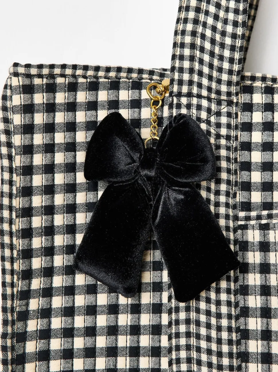 Oliver Bonas Black Gingham FabricnTote Bag