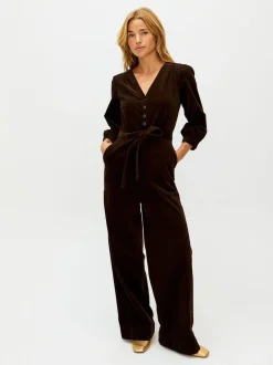 Oliver Bonas Brown Corduroy V-Neck Tie Waist Jumpsuit